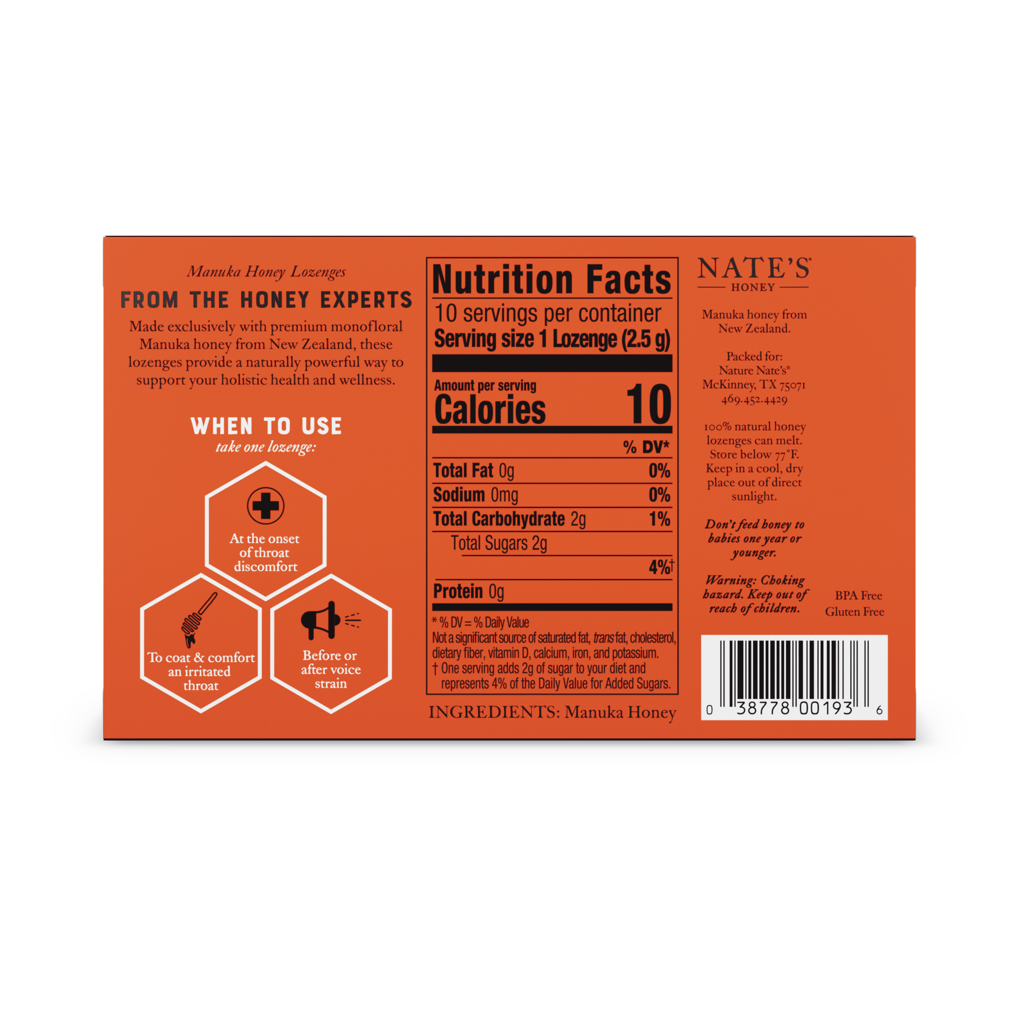 10ct Manuka Lozenges Box Back