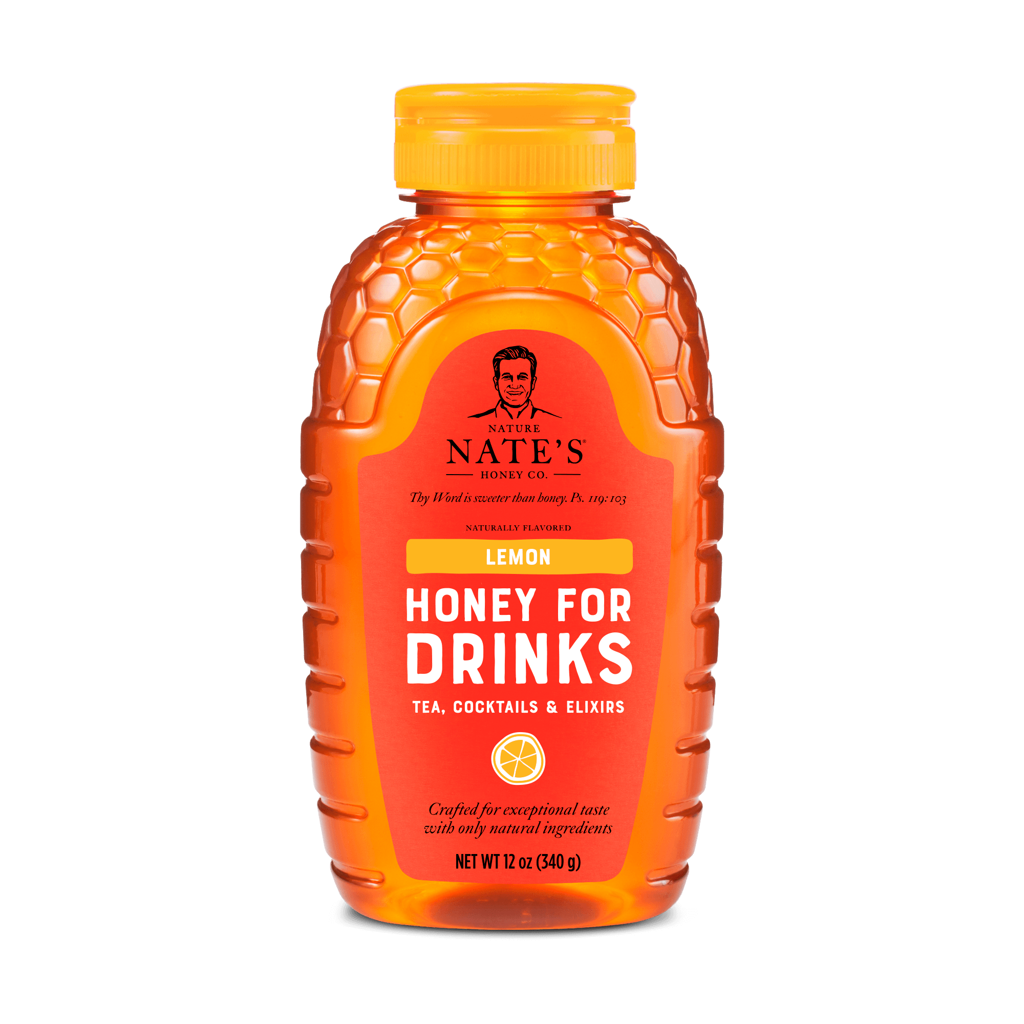 Front of 12oz Lemon Flavored Honey bottle