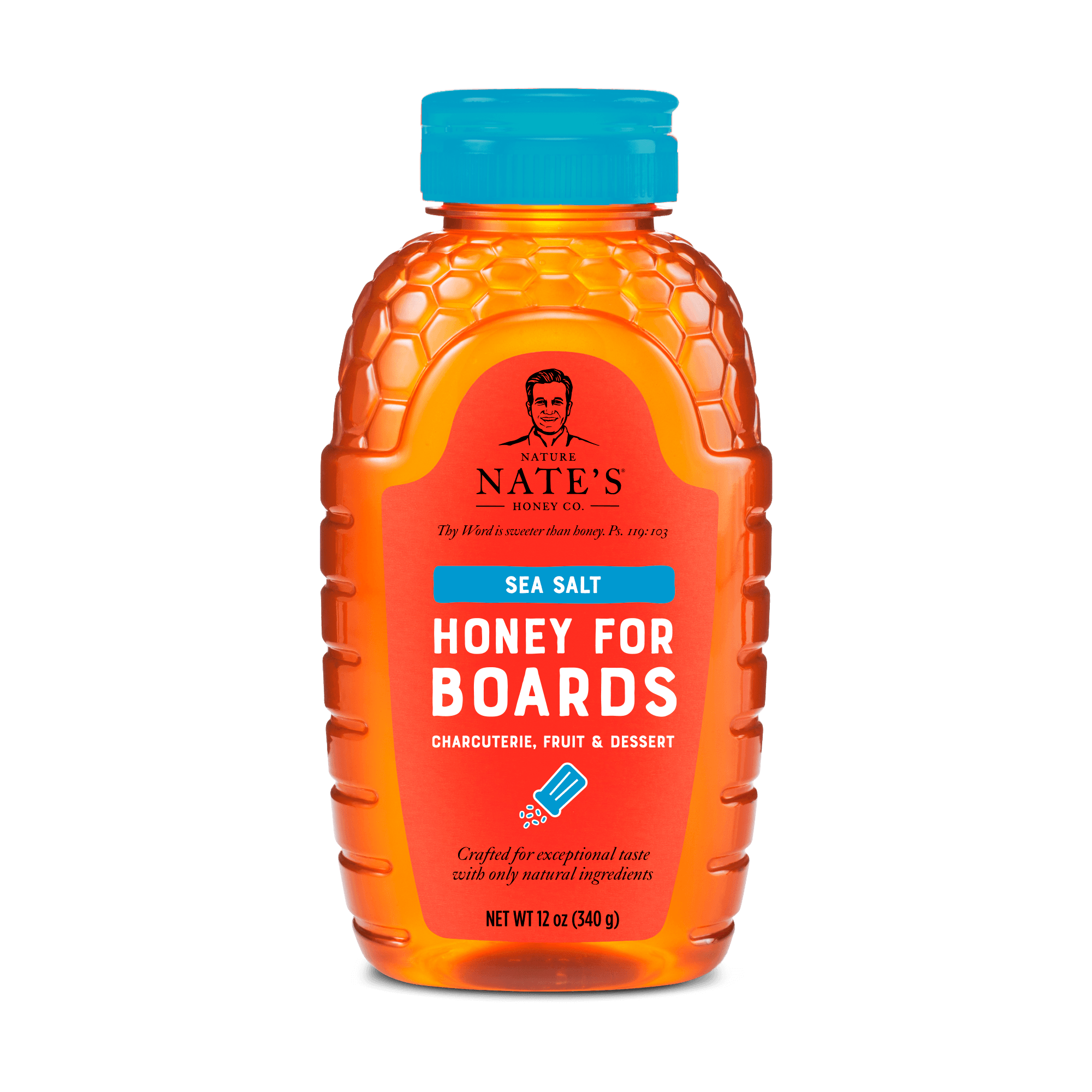 Front of 12oz Sea Salt Flavored Honey bottle