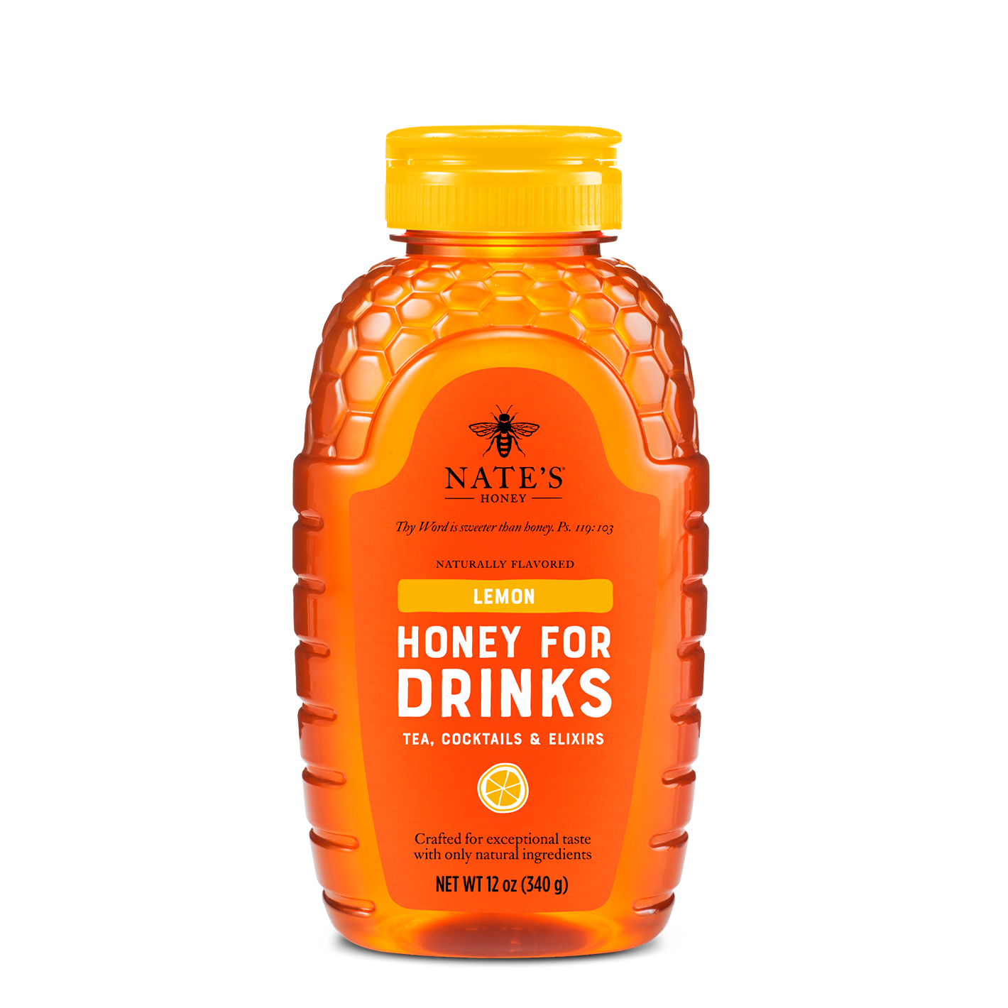 Front of 12oz Lemon Flavored Honey bottle