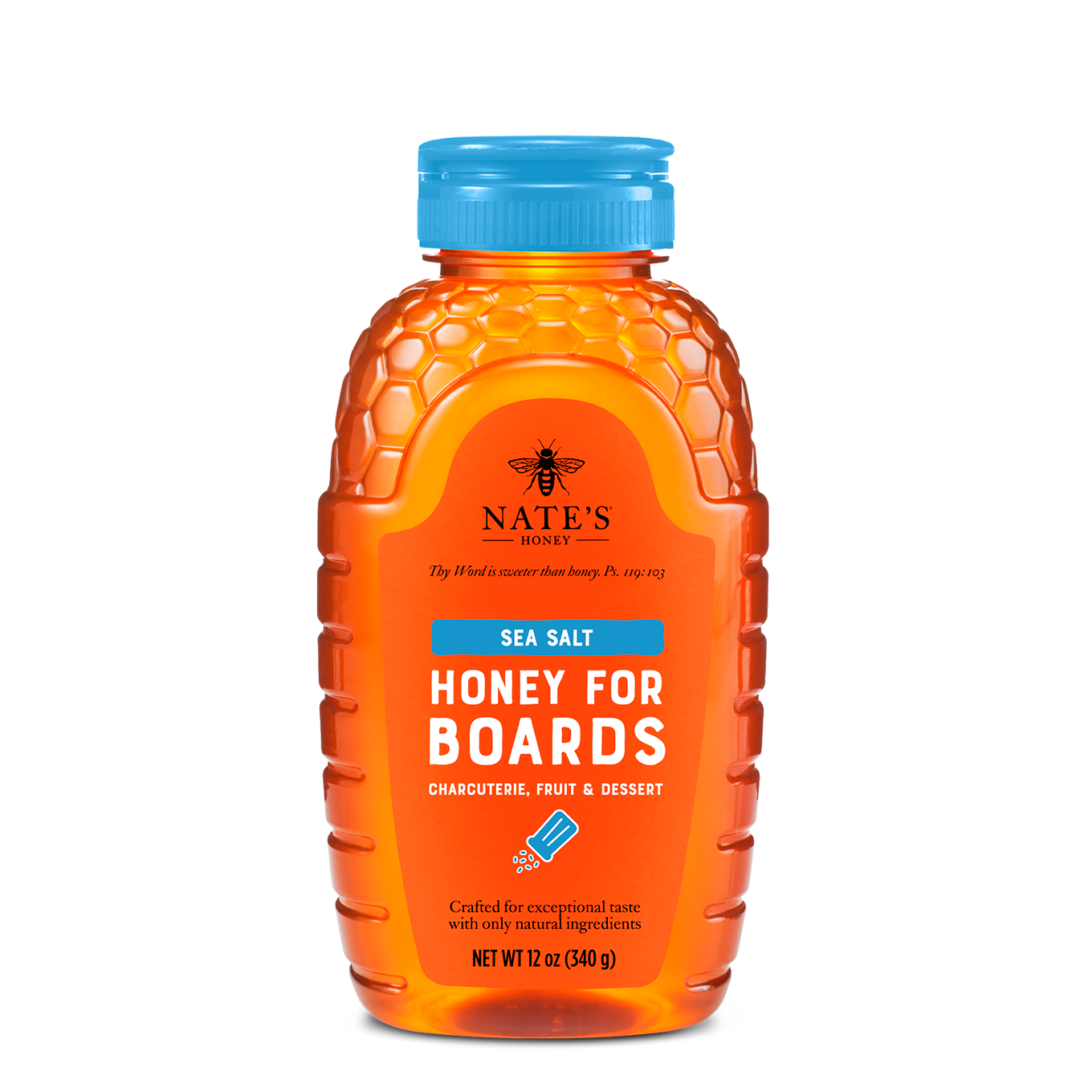Front of 12oz Sea Salt Flavored Honey bottle