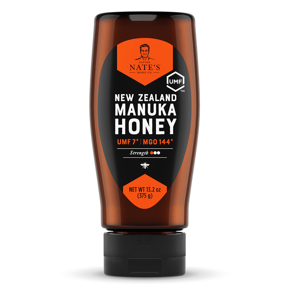 Front label of Nate's bottle of manuka UMF 7.