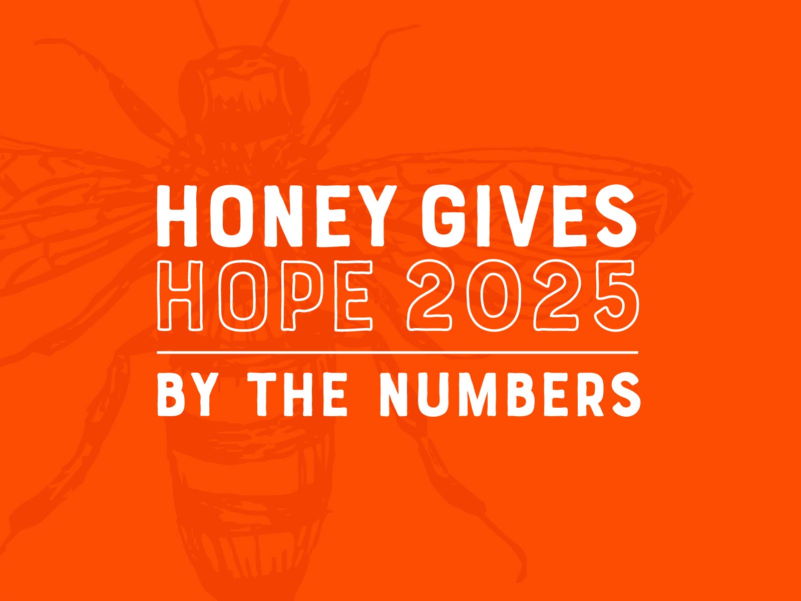 Orange background with "Honey Gives Hope 2025 By The Numbers" overlay text.