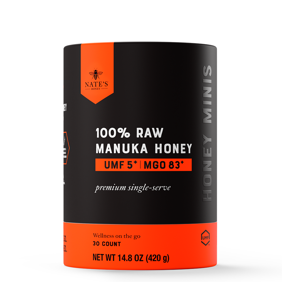 30ct Manuka UMF 5 cylinder box front and top angle.