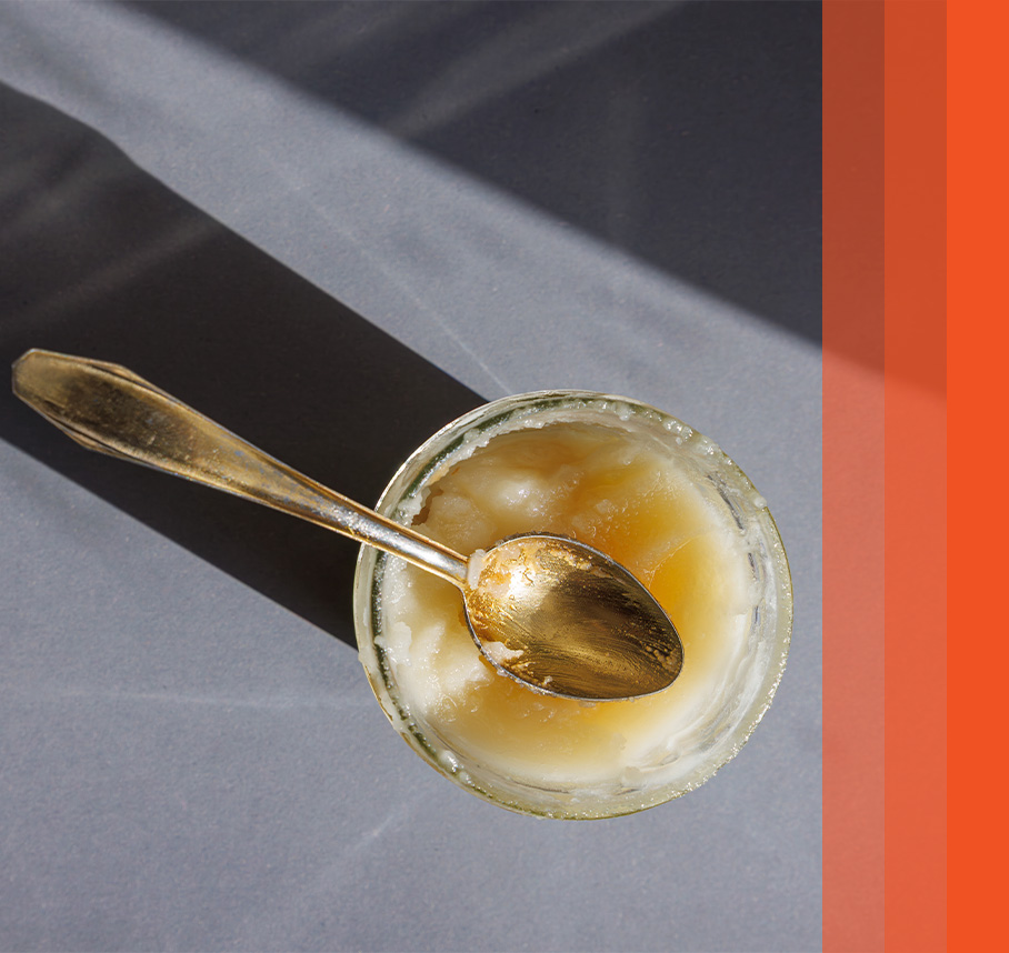 Bowl of crystallized honey.