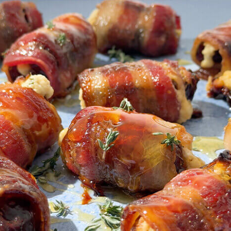Bacon Wrapped Honey & Goat Cheese Stuffed Dates