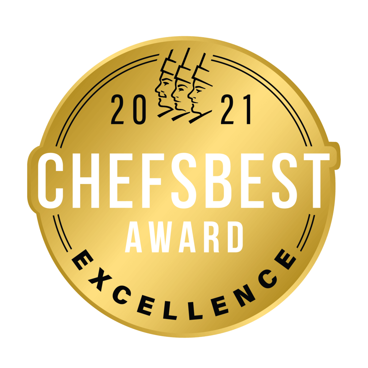 A golden 2021 CHEFSBEST Award for Excellence seal with three stylized profile outlines.