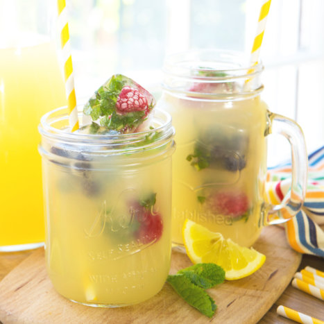 Honey Lemonade with Berry-Mint Ice Cubes