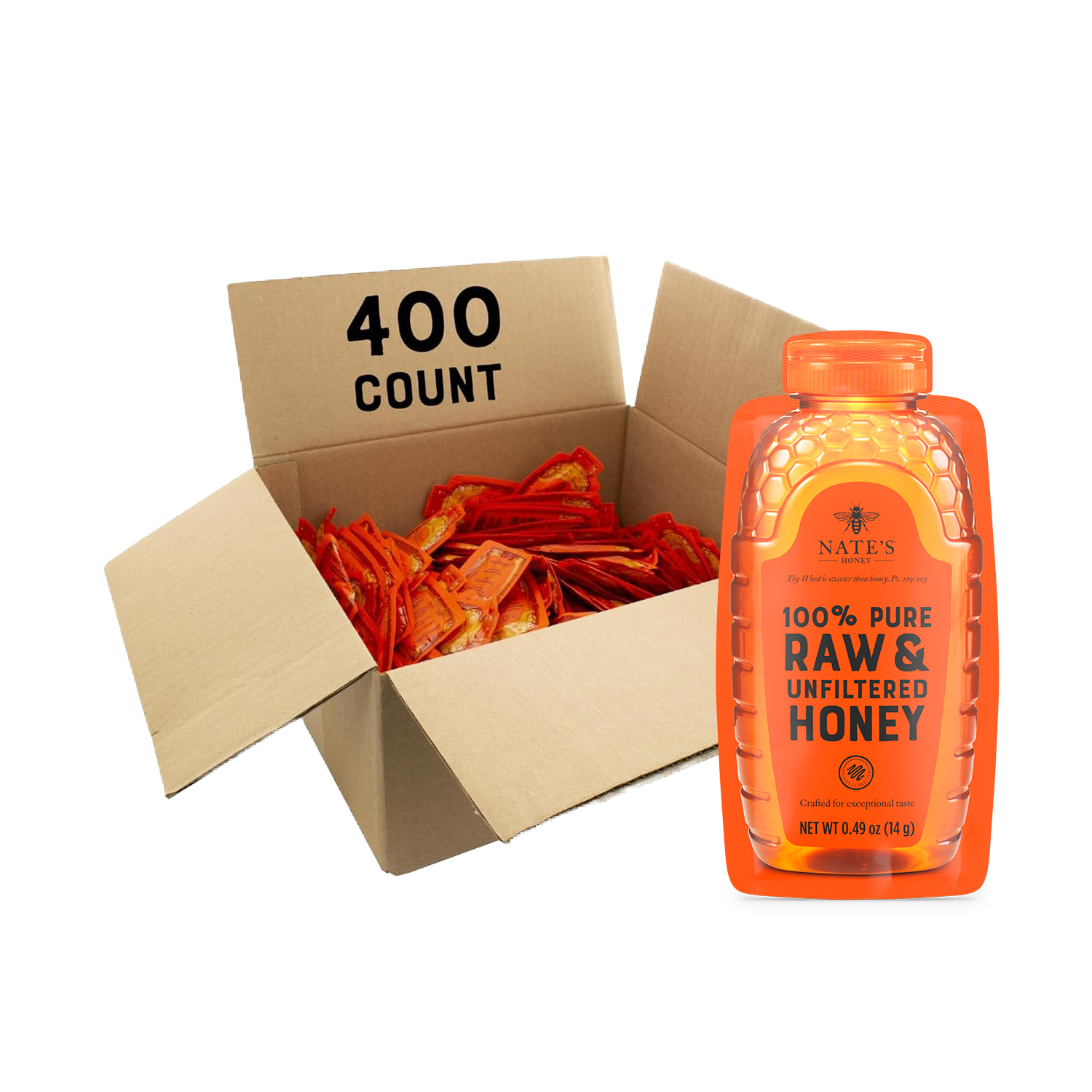 Cardboard box filled with honey minis.