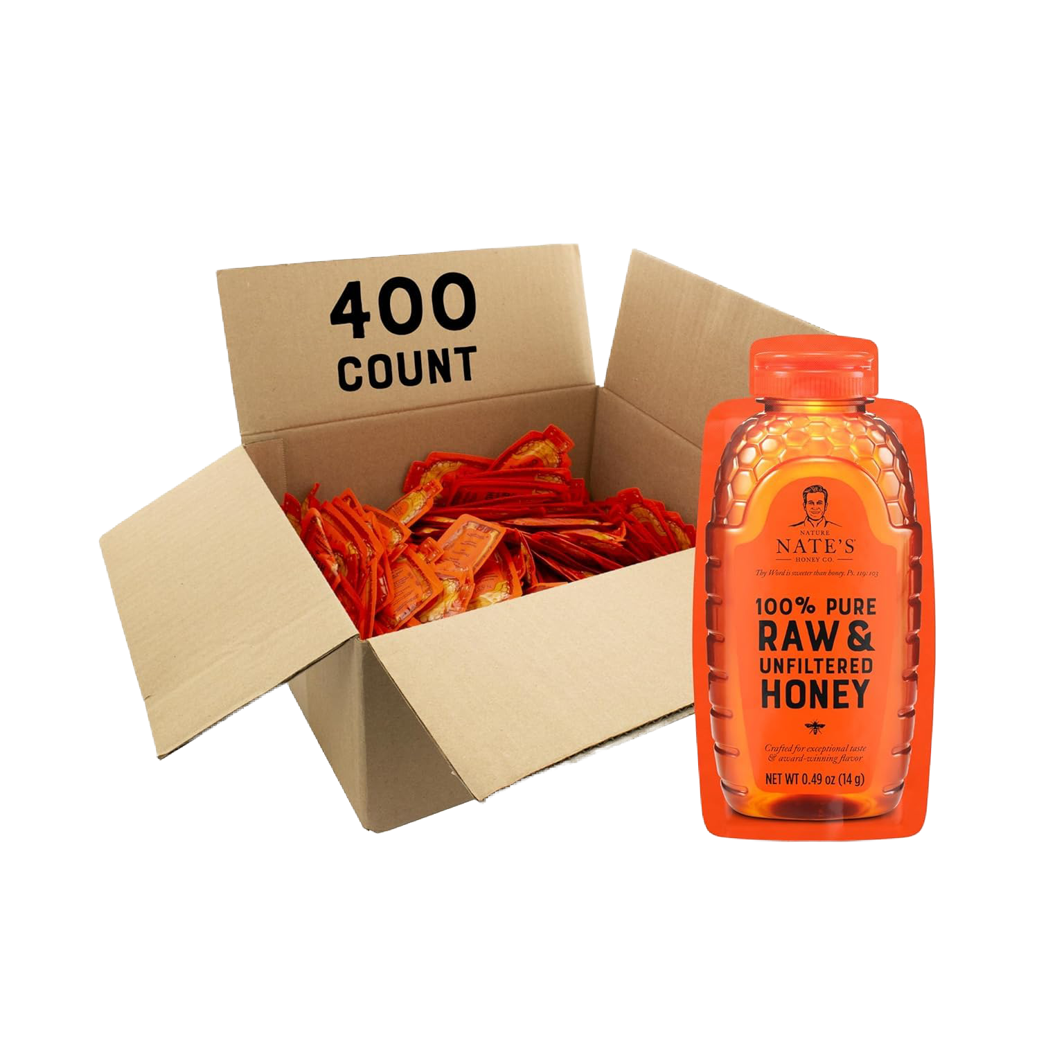 Cardboard box filled with honey minis.