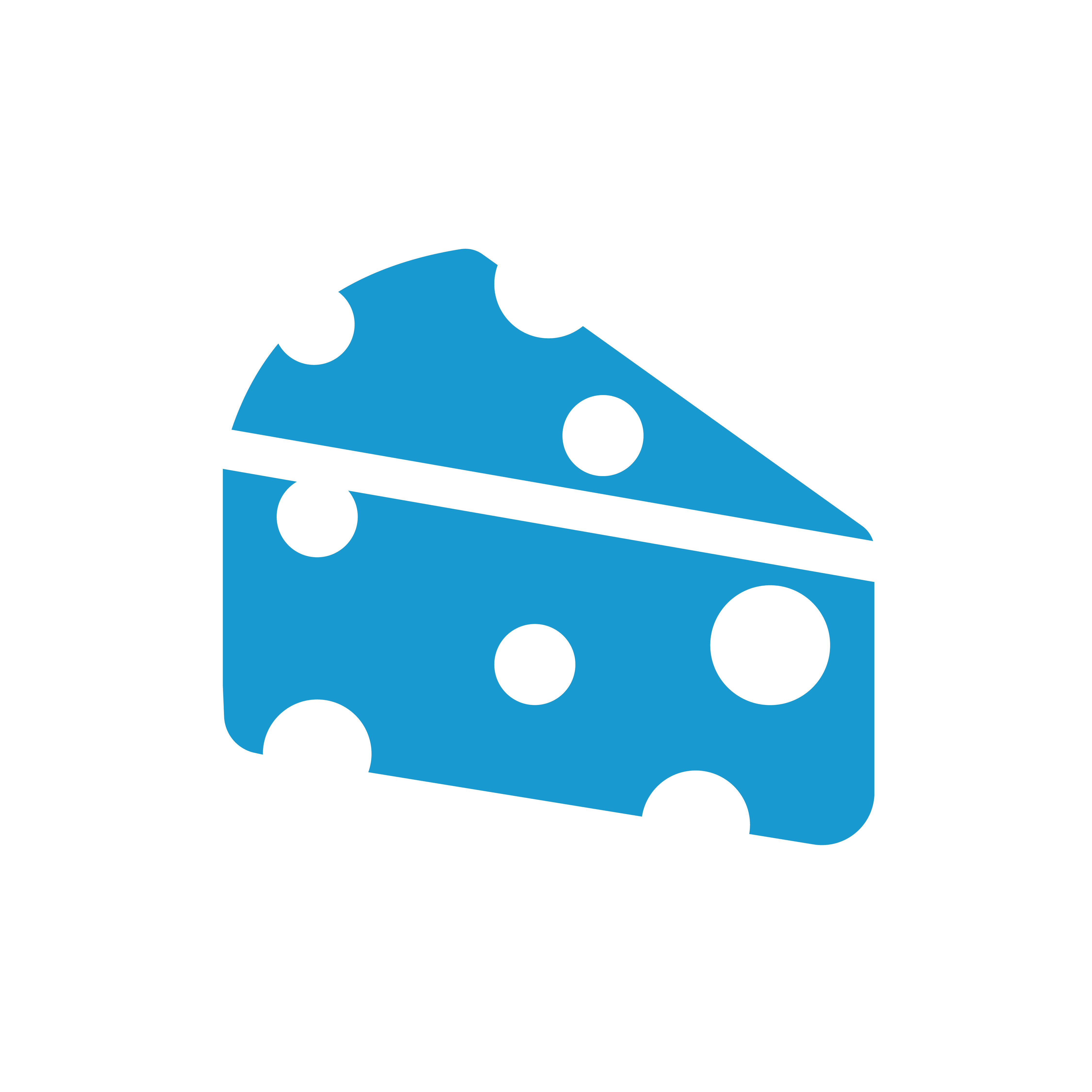 Cheese icon in blue.