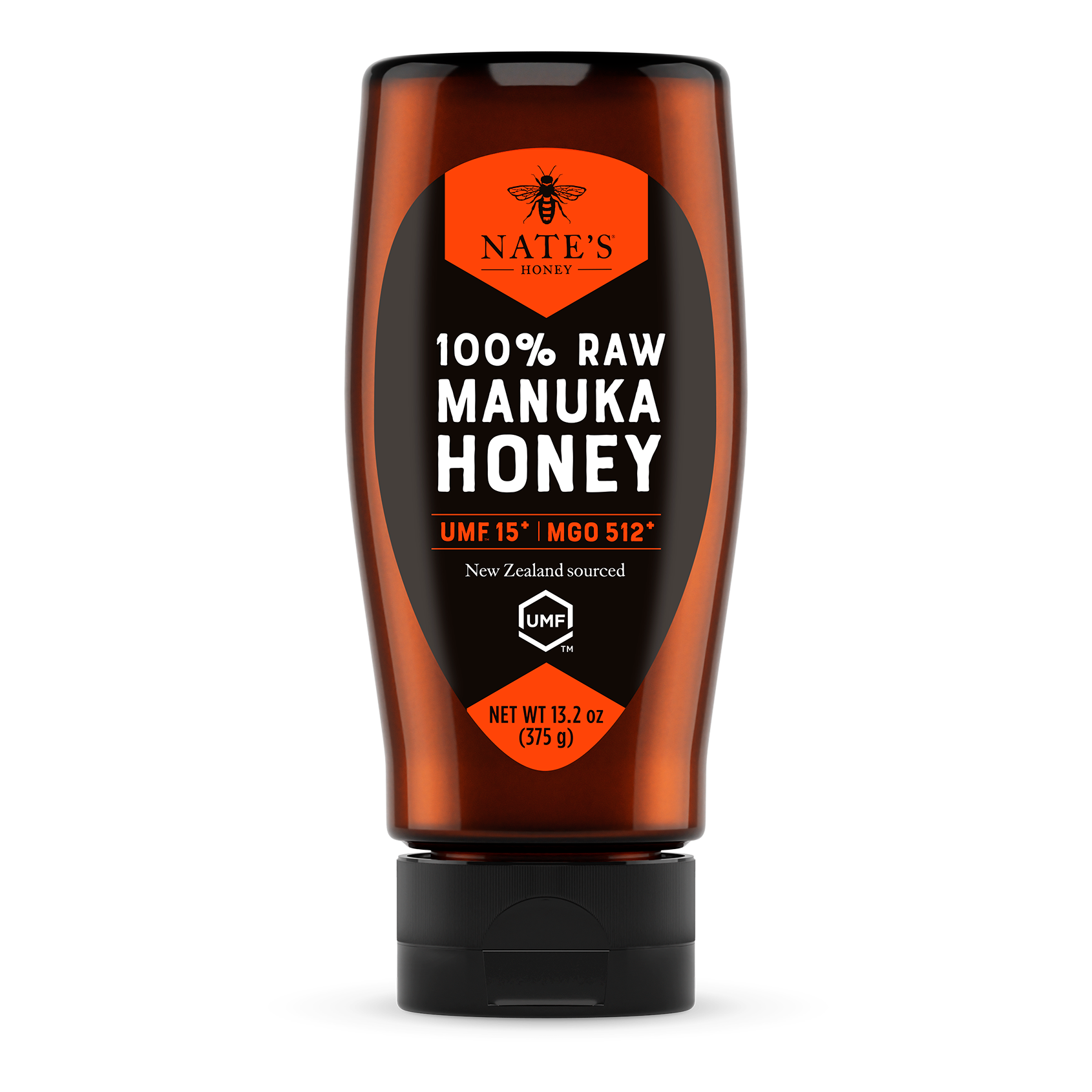 Front label of Nate's bottle of manuka UMF 15.