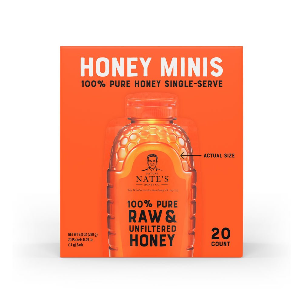 Front of Nate's honey minis box.