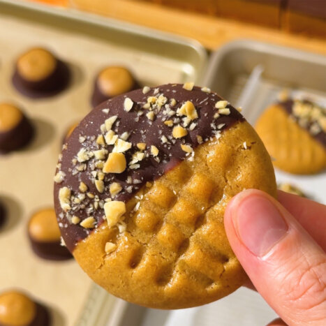 Soft Baked Peanut Butter Chocolate Dipped Cookies