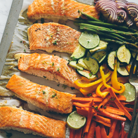 Honey-Lime Rainbow Sheet Pan Salmon