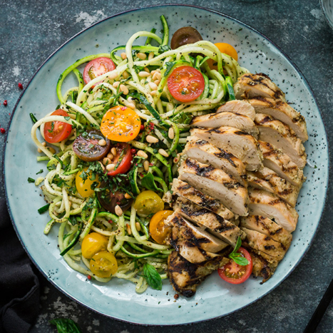Zoodles and Grilled Rosemary-Honey Chicken