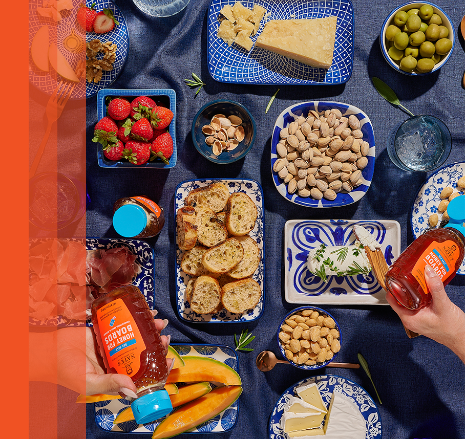 Charcuterie spread featuring sea salt flavored honey.