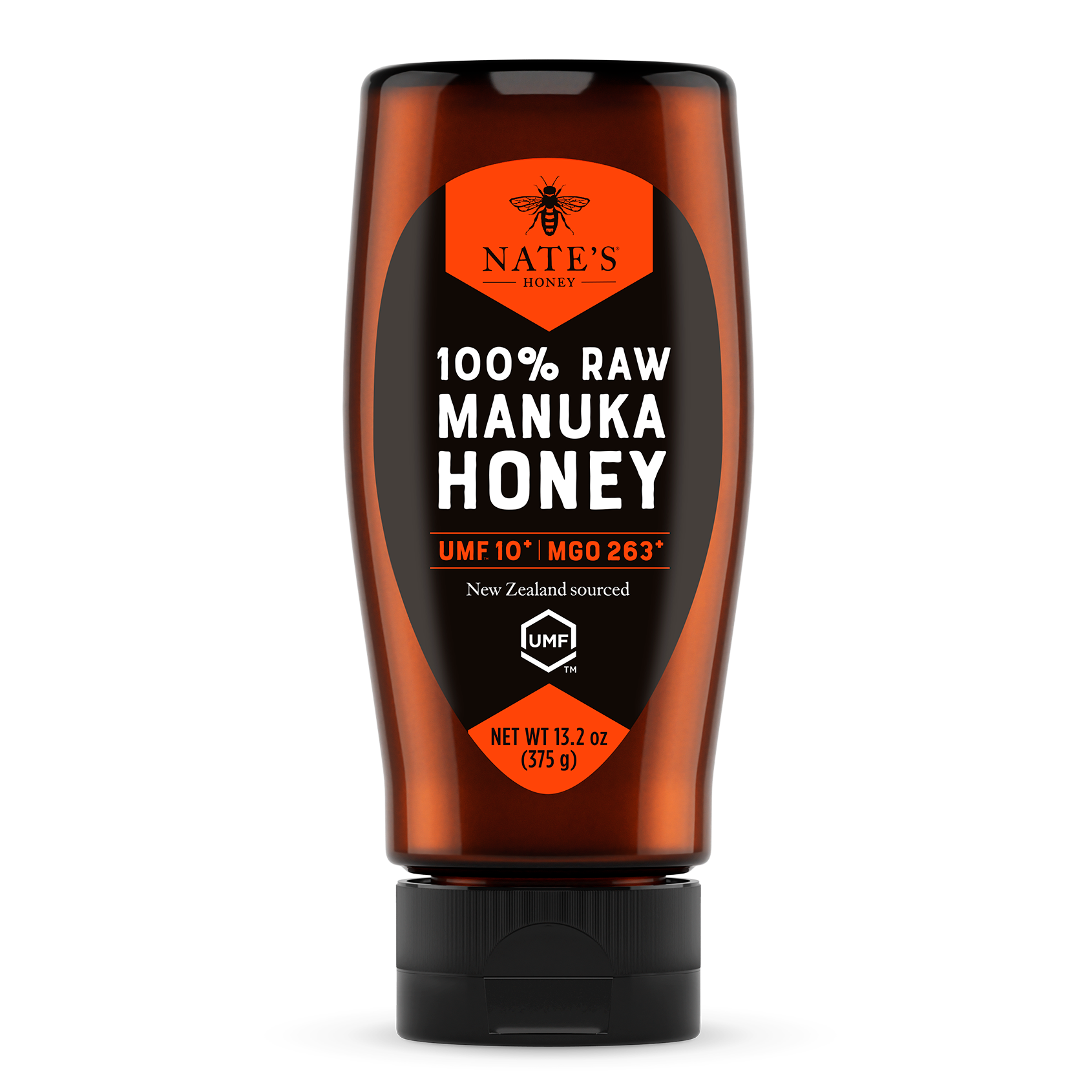 Front label of Nate's bottle of manuka UMF 10.