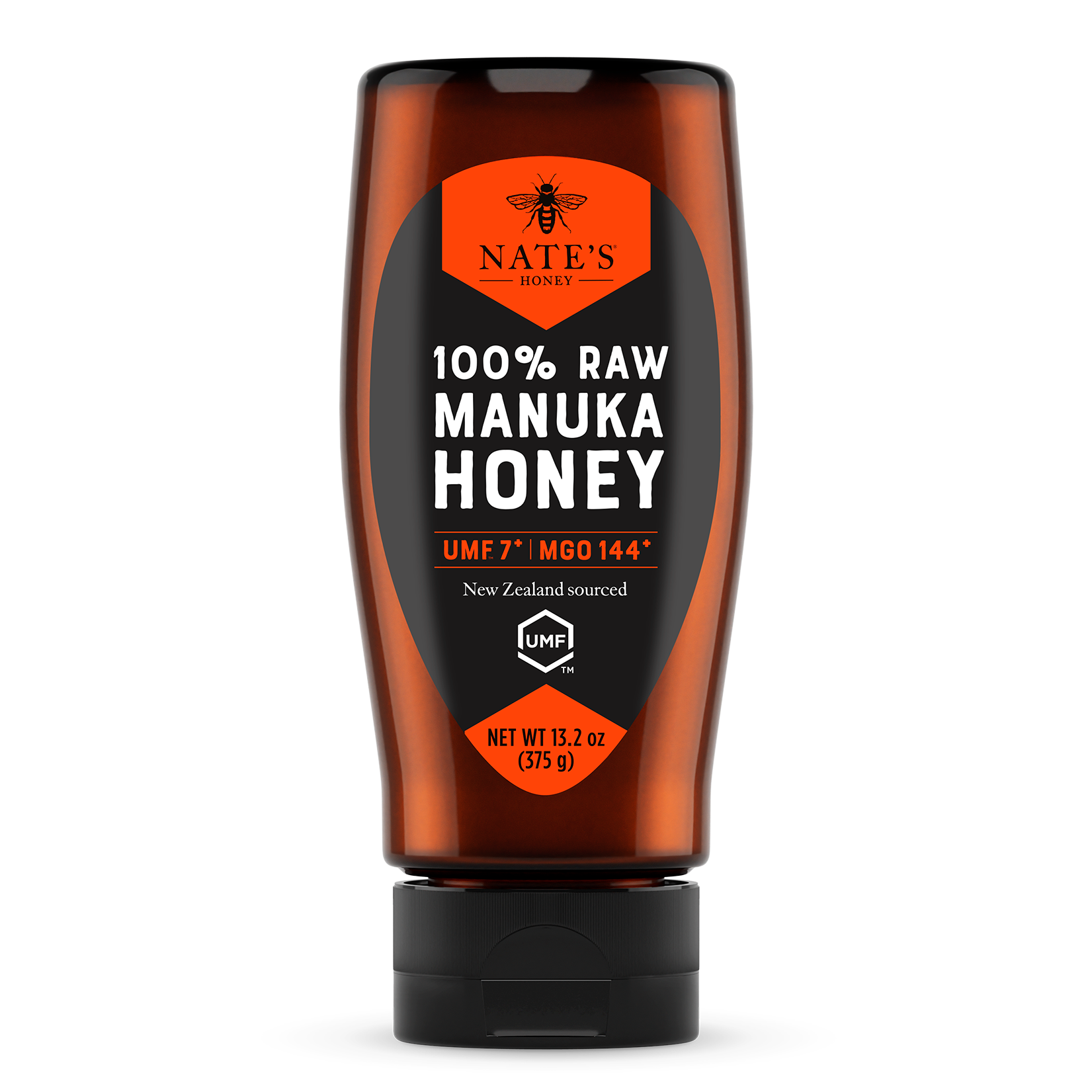 Front label of Nate's bottle of manuka UMF 7.