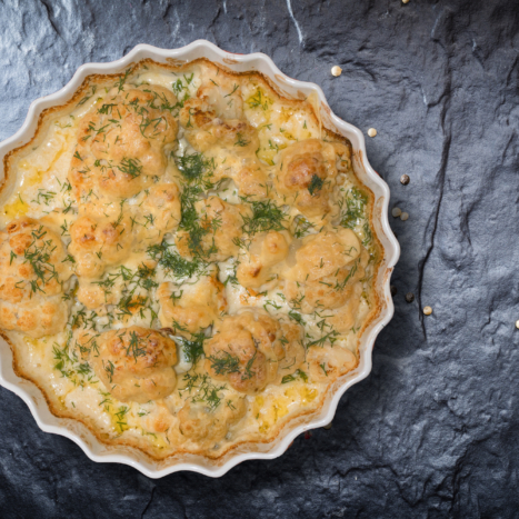 Baked Cauliflower Cheese and Honey “Grits”
