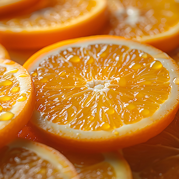Close up of slices of orange with honey