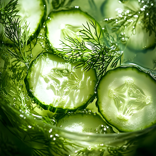 water with slices of cucumber and herbs