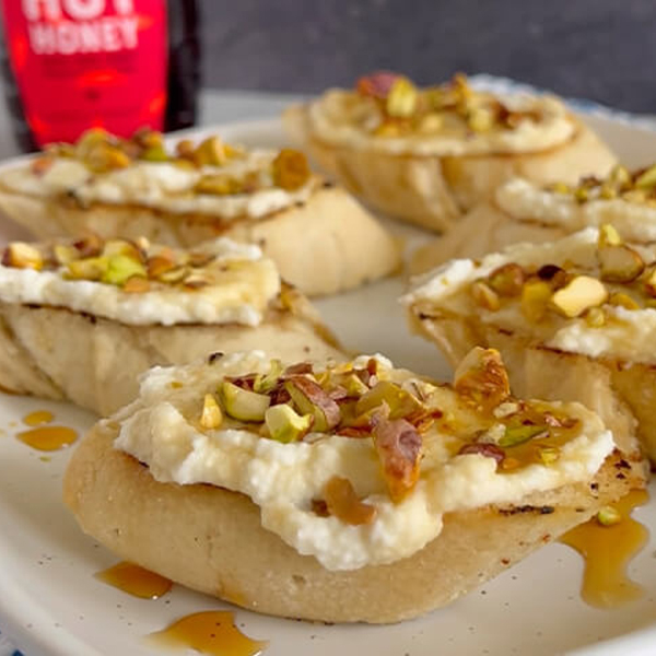 Pistachio Ricotta Crostinis