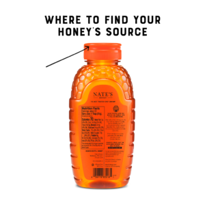 Back of classic bottle with "Where to Find Your Honey's Source" text overlay.